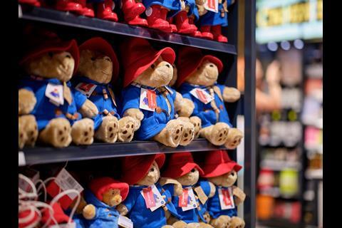 Interior of Curi.o.city store, Gatwick Airport, showing Paddington Bear toys on display